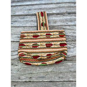Vintage 1970s Burlap wool Embroidery Tote Bag  Boho Hippy